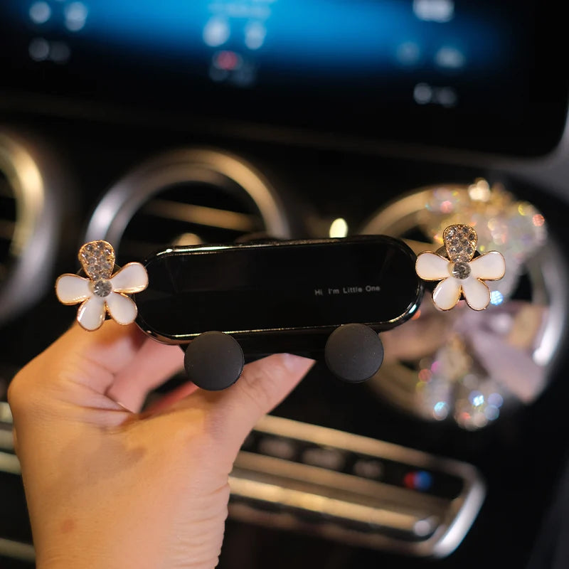 New Crystal Flower Gravity Car Phone Holder Universal Strong Air Vent Clip Mount Adjustable Mobile Cell Stand for Hands-Free