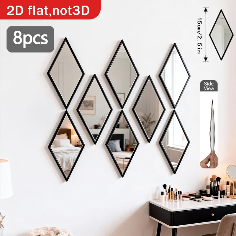 8PCS Geometric Rhombic Spliced Wall-mounted Decorative Mirrors, Art-shaped Wall Mirrors, Wall Decor in LivingRoom, Bedrooms