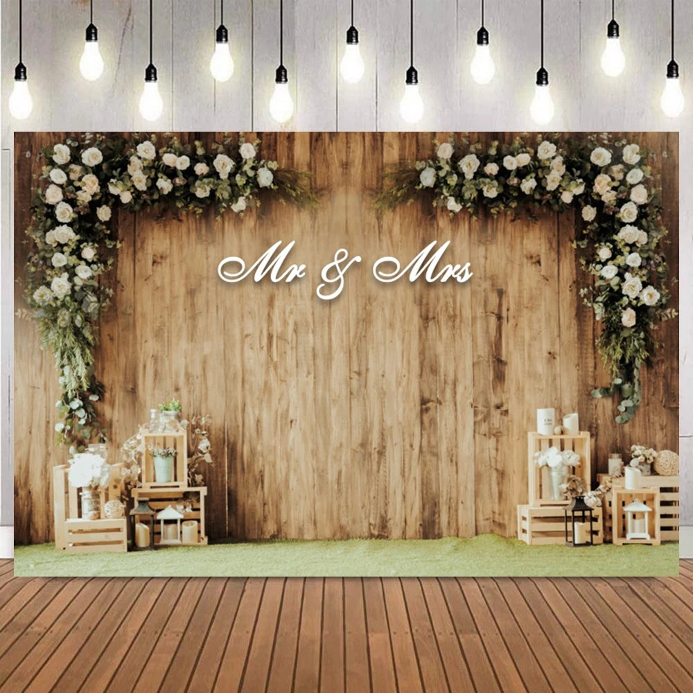 Wedding Ceremony Backdrops Flower Wall Spring Summer Bridal Shower Mr & Mrs Photography Background Photo Studio Props