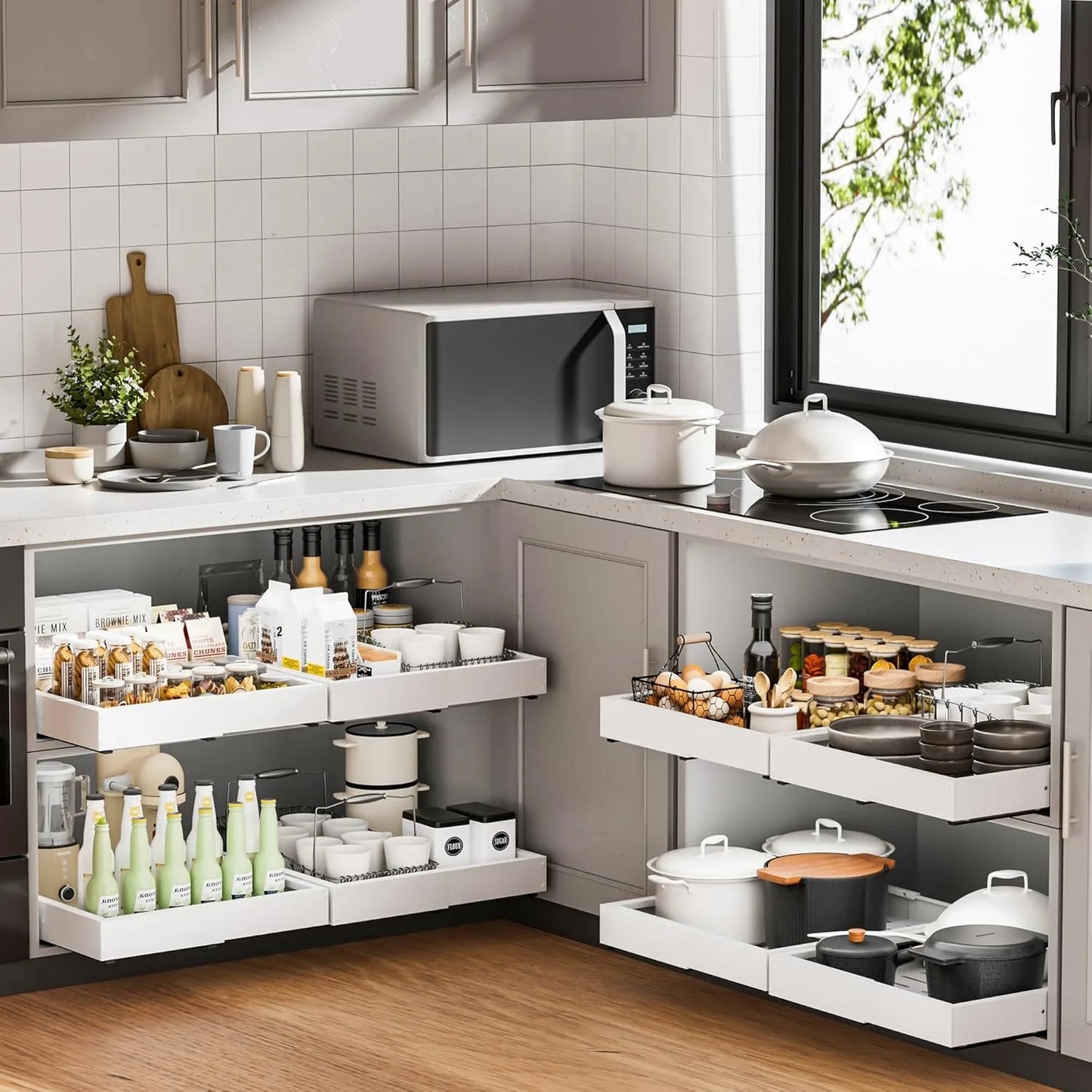Pull Out Cabinet  Storage Rack with Adhesive Expandable Slide out Drawers for Kitchen Under Sink Organizer , Storage Shelf