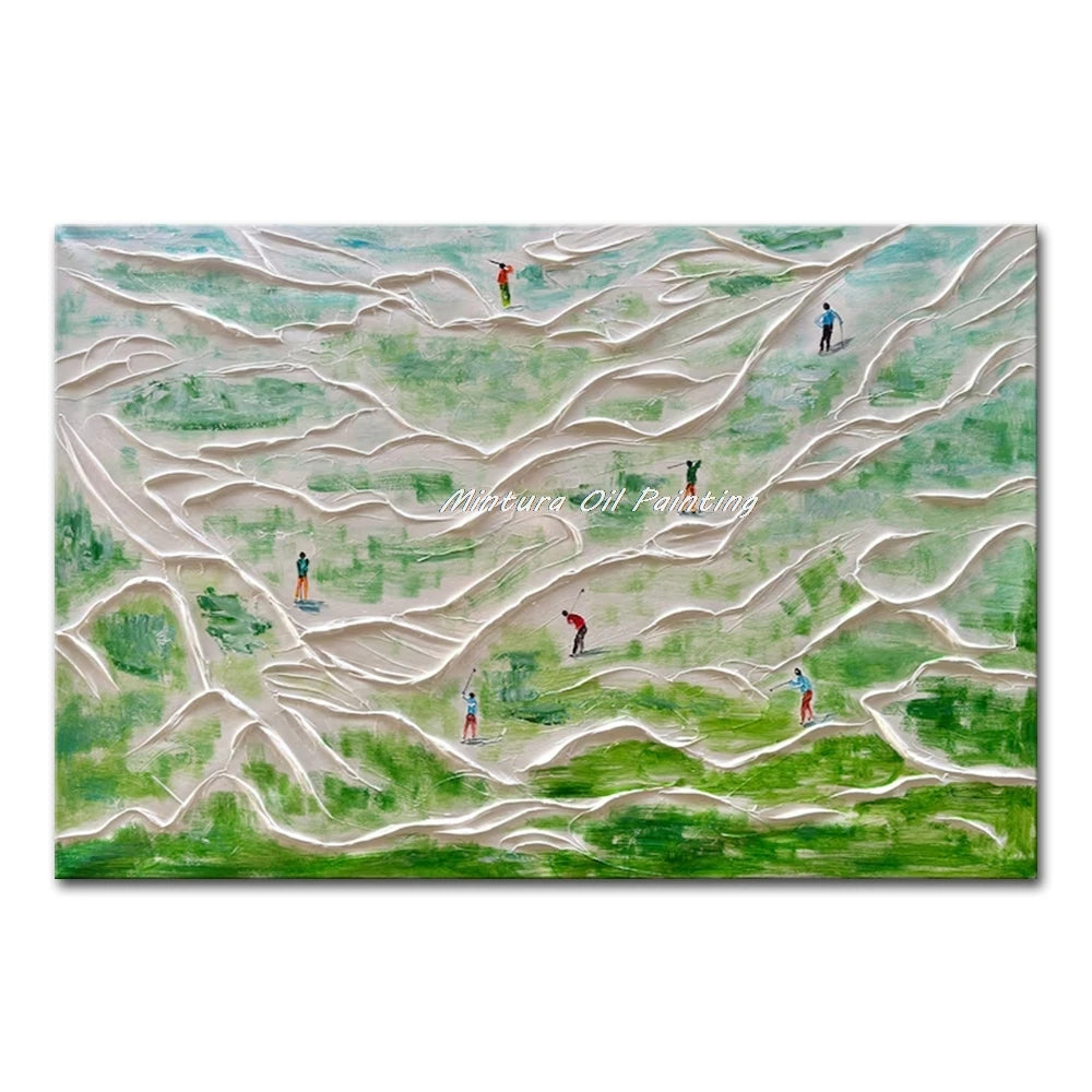 Mintura,Handpaintd Abstract Texture Green Tennis Court Oil Painting on Canvas,Modern 3D Knife Art Poster,Wall Picture,Home Decor