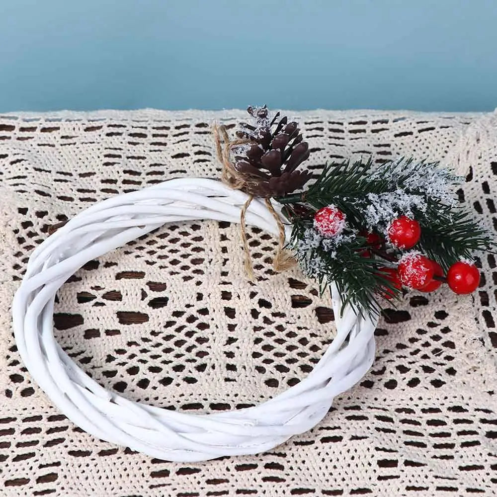 Xmas DIY Craft Ornament Vine Hanging Blank White Garland Rattan Ring Wicker Wreath Christmas Decoration