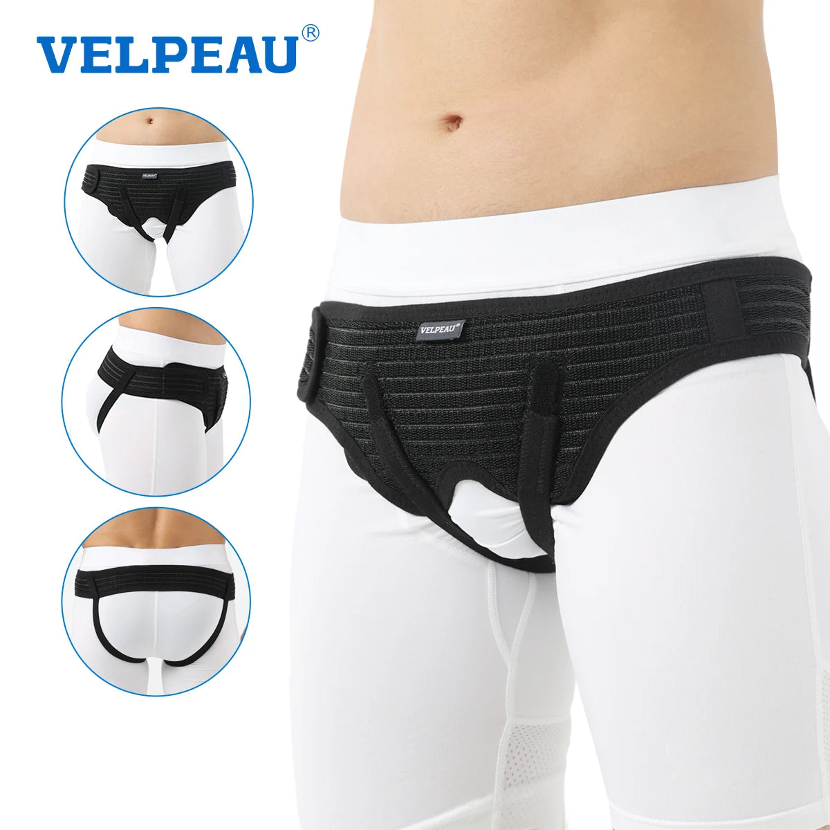VELPEAU Hernia Belt with 2 Compression Pads, Adjustable Hernia Truss Support for Single/Double Inguinal for Men and Women