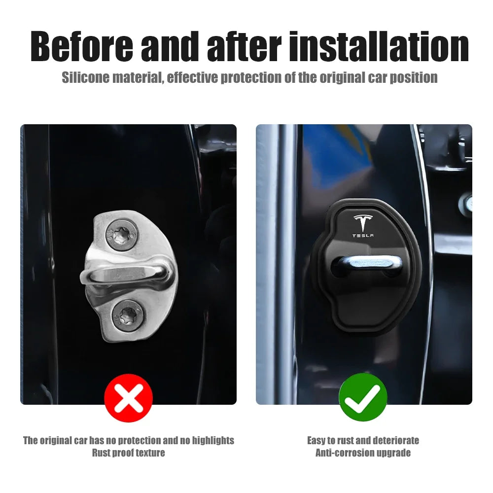 4pcs Car door lock rubber sleeve protective pad door shock absorption buffer anti-collision For Tesla Model 3 Model S X