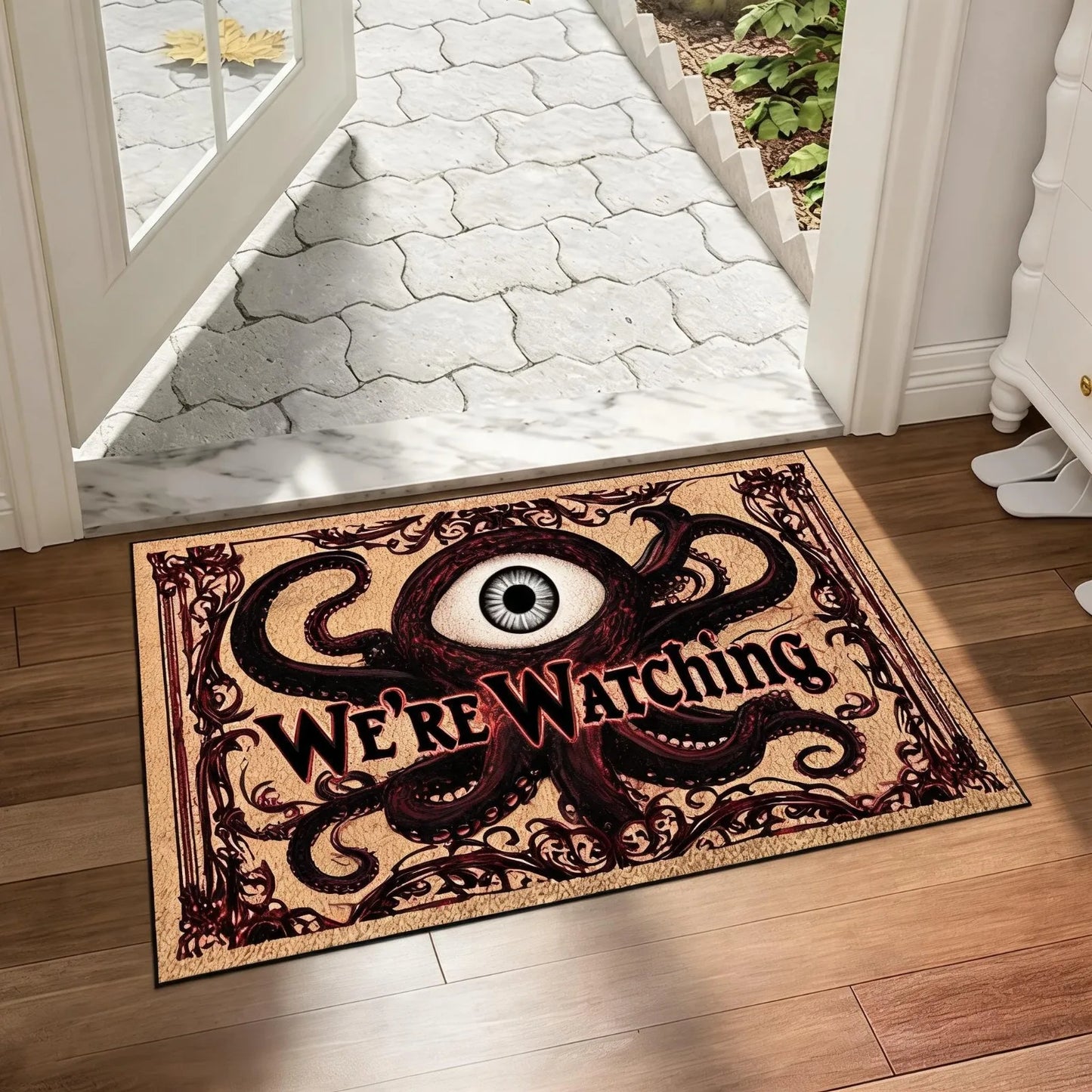 1pc Halloween Welcome Doormat - Non-Slip Soft Plush Heavy-Duty Gothic Bat with Red Lettering Design, Durable Non-Woven Fabric & Rubber Backing Indoor/Outdoor Mat, Suitable for Entryway, Porch, Garden Decor, 24"x16" & 30"x18",