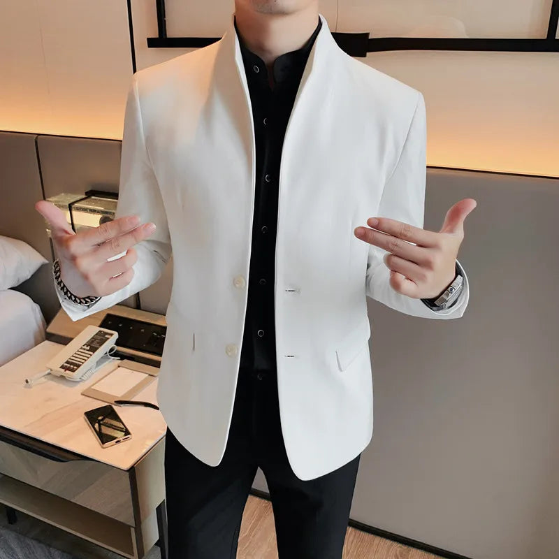 Blazer Hombre High Quality New Stand Collar Blazers For Men Single Breasted Slim Fit Formal Elegant Suit Jackets And Coats 4XL-M