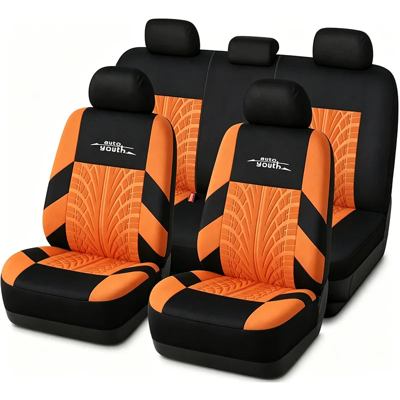 AUTOYOUTH Brand Embroidery Car Seat Covers Full Set Universal Fit Most Cars Covers with Tire Track Detail Styling