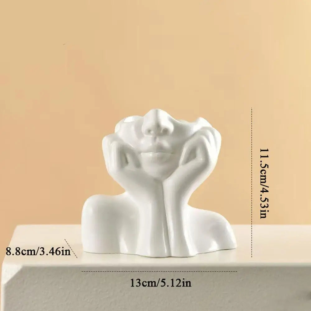 Face Shape Makeup Brush Holder Modern Nordic Flower Vases Makeup Storage Box Half Face Portrait Decor For Home Office Book Shelf