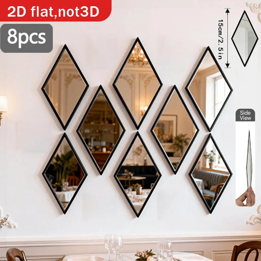 8PCS Geometric Rhombic Spliced Wall-mounted Decorative Mirrors, Art-shaped Wall Mirrors, Wall Decor in LivingRoom, Bedrooms