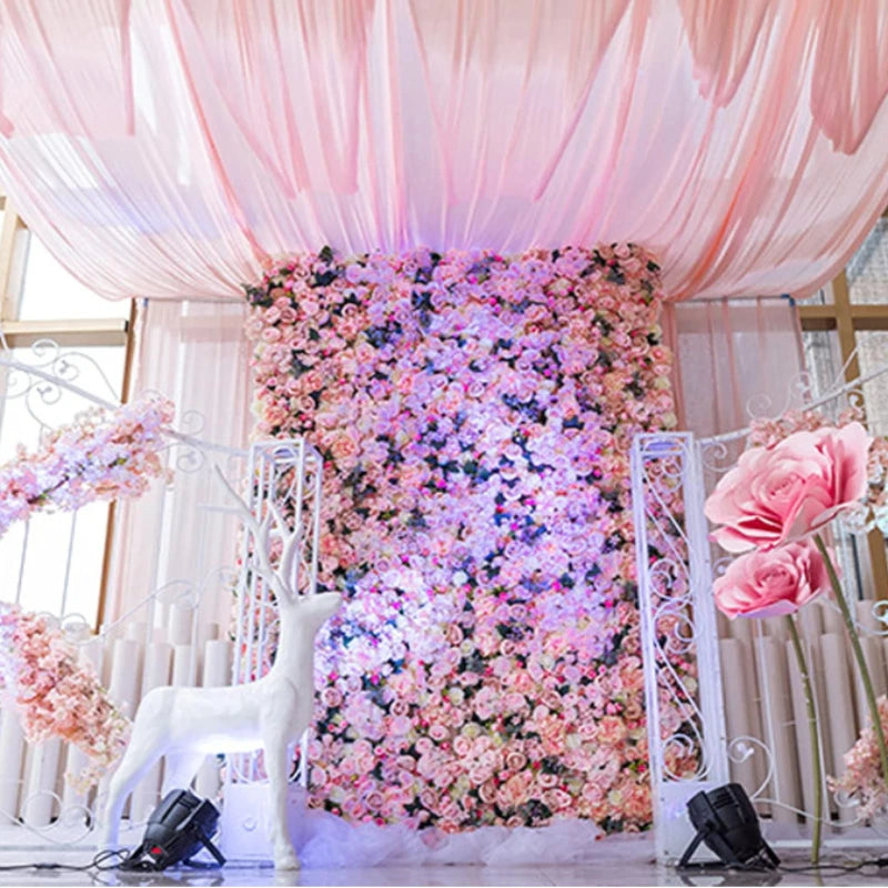 Silk Rose Flowers Wall Panel 3D Artificial Flower Background Wall Suitable Outdoor Home Decoration Wedding Party Bridal Shower
