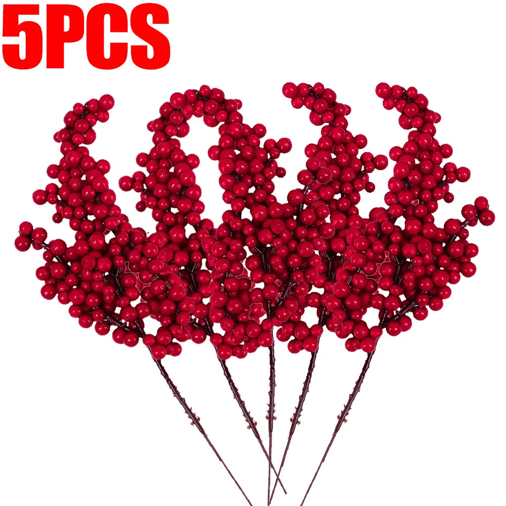 Christmas Artificial Berries Stem Frosted Red Holly Berry Picks Xmas Tree Garland Wreath Floral Arrangement Winter Holiday Decor