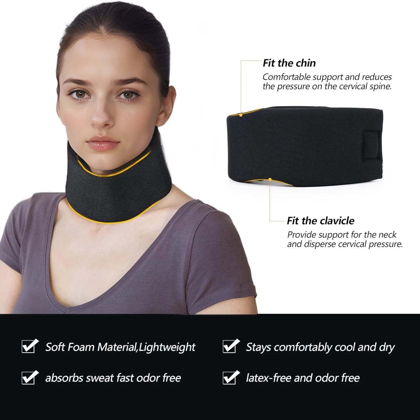 Soft  Neck Brace Universal Cervical Collar, Adjustable Neck Support Brace for Sleeping - Relieves Neck Pain and Spine Pressure