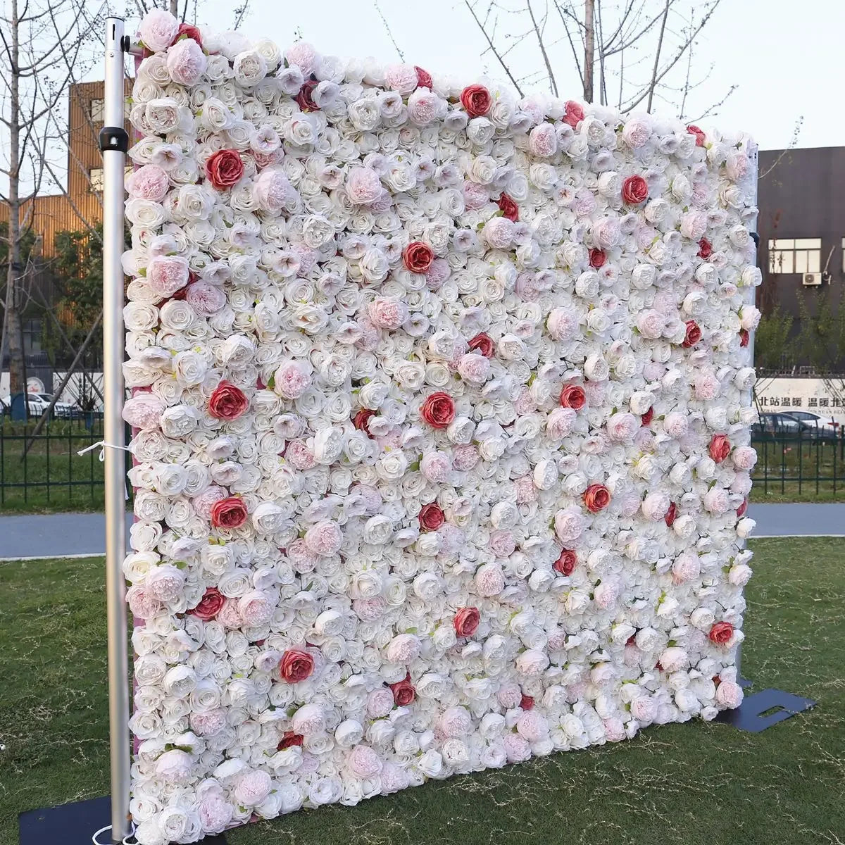5D White Rose Cloth Flower Wall Artificail Fabric Roll Up Hydrangea Floral Wall Wedding Backdrop Decor Hang Curtain Photo Props