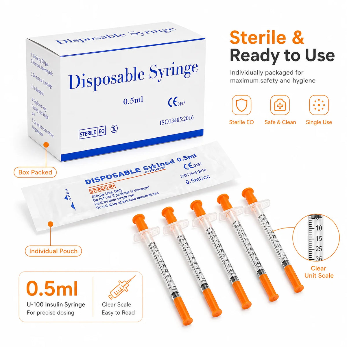 20pcs/100pcs 1ml 0.5ml 30G 31G Pet Animal Dog Cat Disposable Syringe Plastic Veterinary Syringe With Needles Medical Supplies