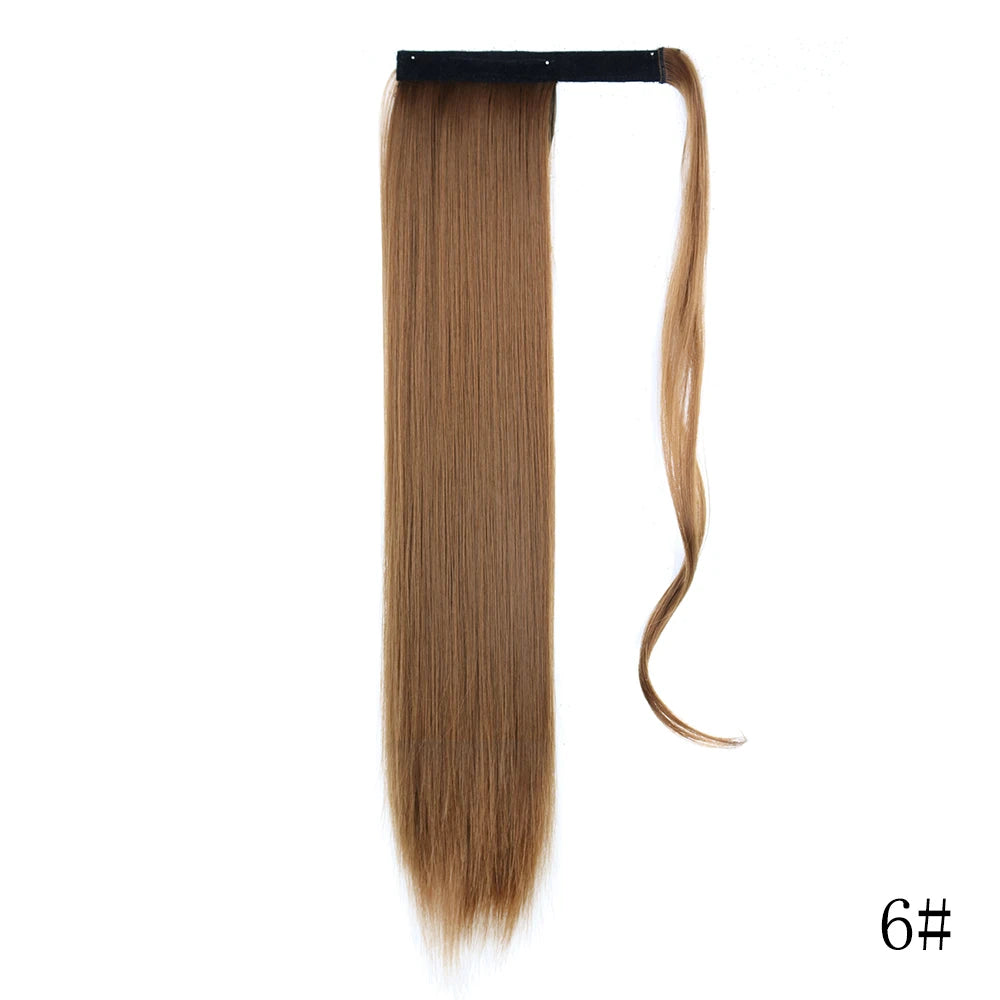 LISI GIRL Synthetic Hair 22''34'' Long Straight Ponytail Wrap Around Ponytail Clip in Hair Extensions Black Hairpiece Headwear