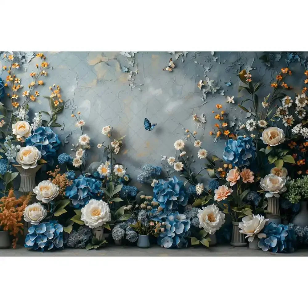 Blue gradual change butterfly wedding photography background custom dream flower portrait photo decoration banner studio supplie