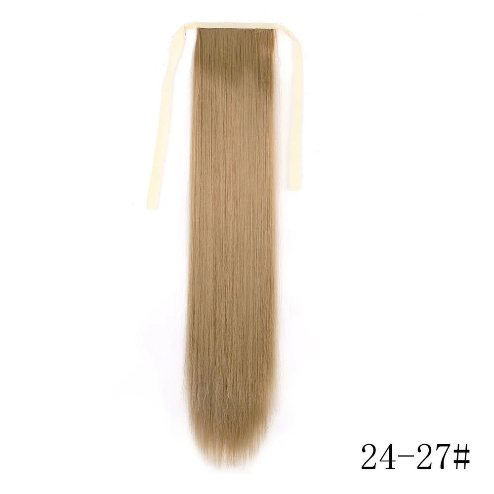 LISI GIRL Synthetic Hair 22''34'' Long Straight Ponytail Wrap Around Ponytail Clip in Hair Extensions Black Hairpiece Headwear