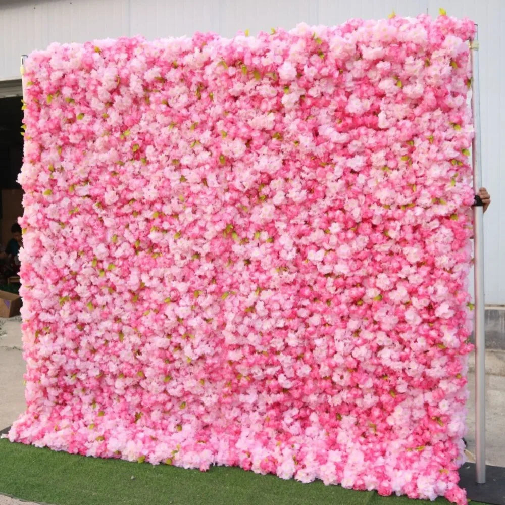 Uflower Pink Cherry Blossom 5D Cloth Flower Wall Wedding Backdrop Fabric Hanging Curtain Floral Window Display Party Event Props