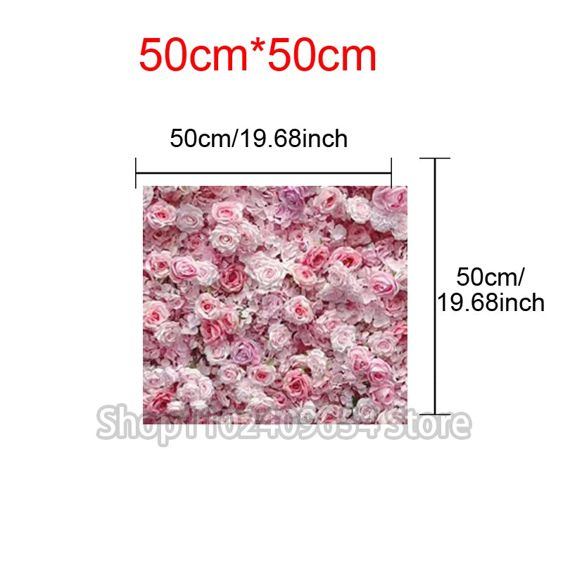 8ft/3.2ft Pink Flower Wall Artificial Silk Rose Backdrop For Wedding Decor Party 5D Floral Wall Roll Up Hanging Event Props