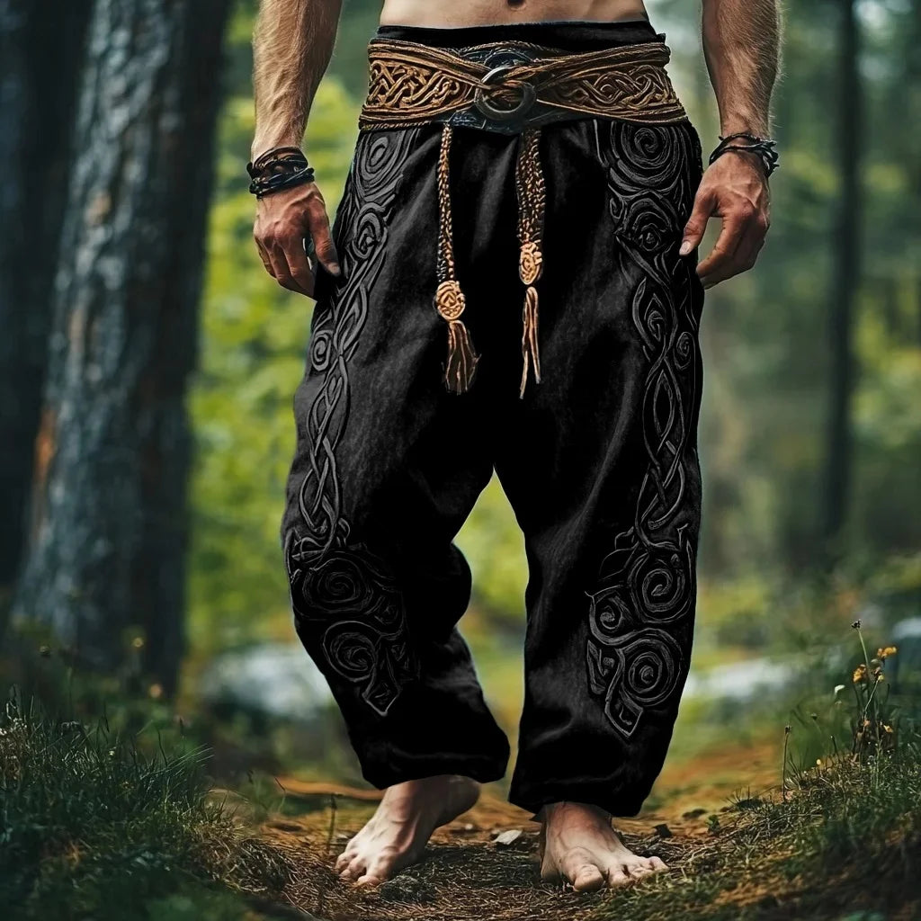 Men's Viking Retro Nordic Tree of Life and Raven 3D Printed Casual Straight-Leg Summer Beach Pants. S-5XL