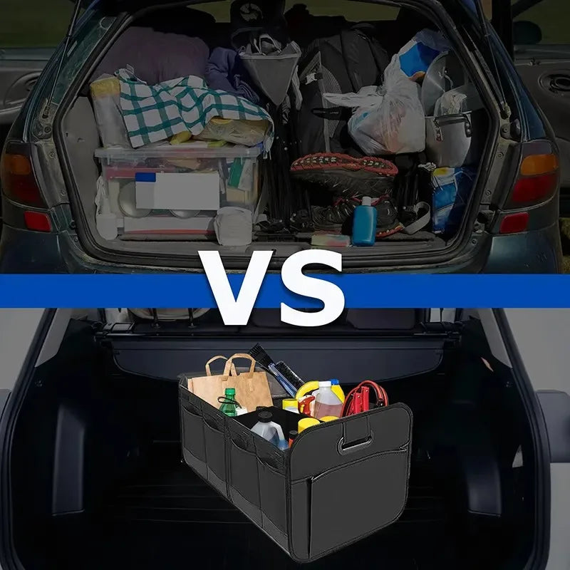 600D Oxford Fabric Collapsible Car Trunk Storage Box Multi-Compartment Organizer for SUV/Minivan with Reinforced Handles