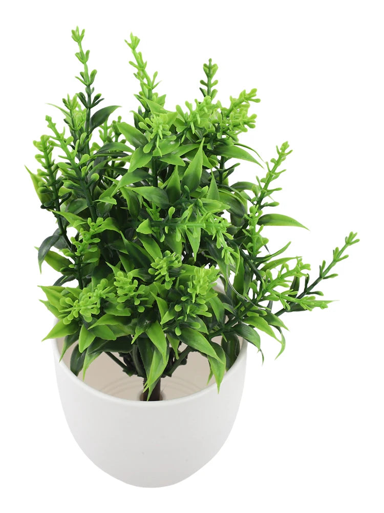 Plastic Artificial Bonsai Green Fake Plant Simulation Small Potted Lavender Eucalyptus Green Plant Home Office Table Decoration