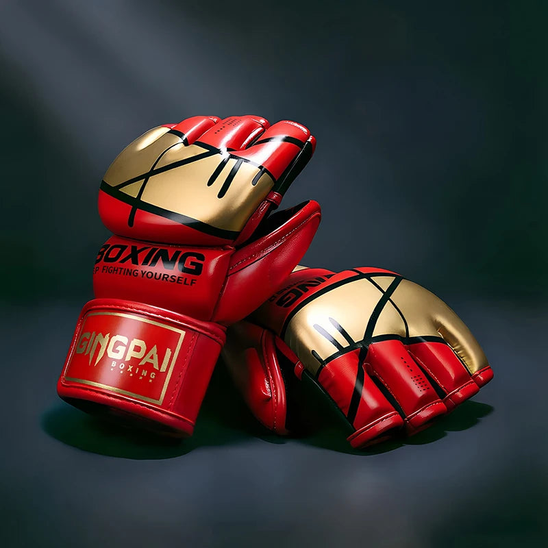 Half Finger Boxing Gloves PU Leather MMA Fighting Kick Boxing Gloves Karate Muay Thai Training Workout Gloves Men