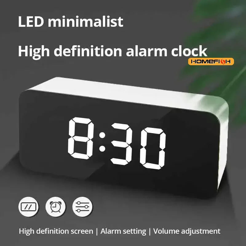 1Pc White LED Mirror Table Clock Snooze Display Time Night Light Desktop USB Alarm Clock Home Decor