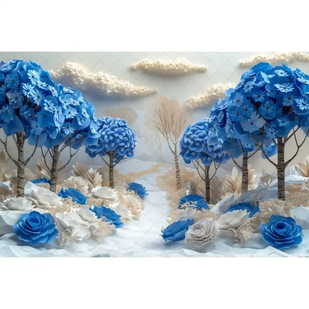 Blue gradual change butterfly wedding photography background custom dream flower portrait photo decoration banner studio supplie