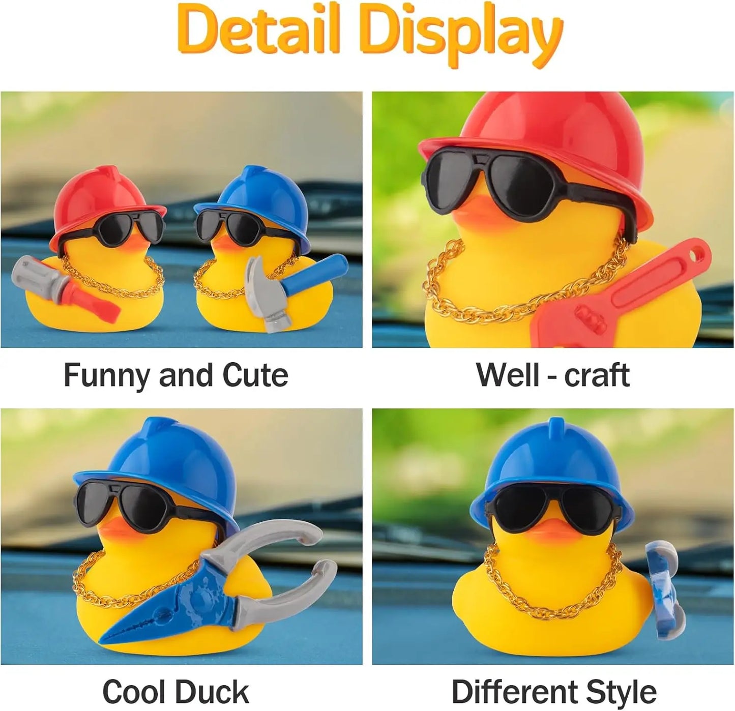 Unique Car Dashboard Decorations Rubber Ducks, Construction Builder Rubber Ducky for Car Ornament Cute Duck with Tool Hammer