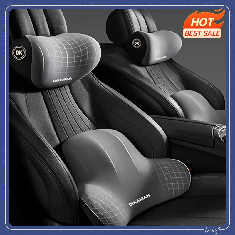 Memory Foam Headrest Lumbar Support Set Ergonomic Neck Pillow Back Cushion Car Driver Seat Comfort Breathable Polyester Fabric