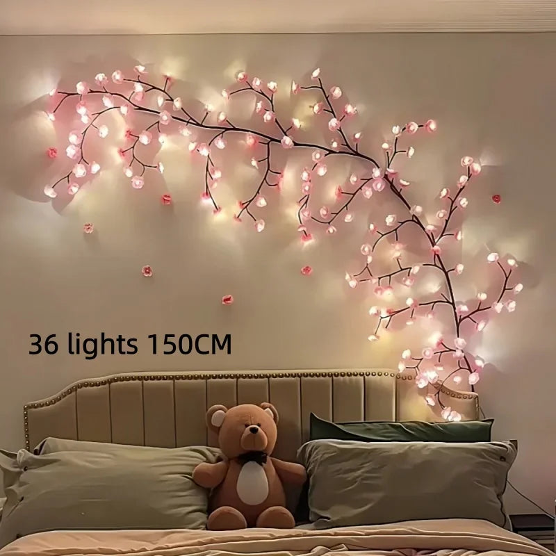 USB 5V 8 Modes Cherry Blossom String Light Artificial Flower Vines Fairy Lights for Bedroom Wedding Party Holiday Decoration