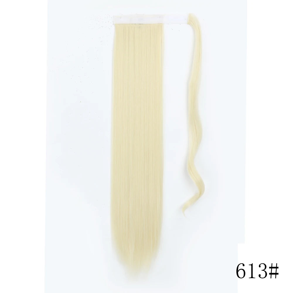 LISI GIRL Synthetic Hair 22''34'' Long Straight Ponytail Wrap Around Ponytail Clip in Hair Extensions Black Hairpiece Headwear