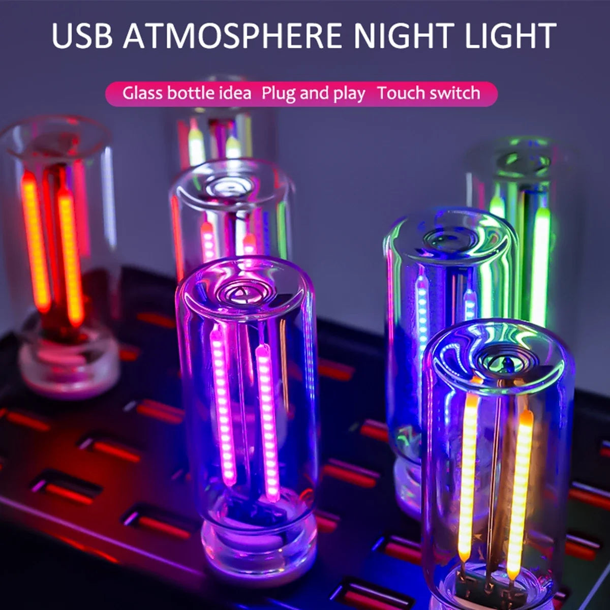 Car USB Night Light Glass Bottle Light Touch Adjustable LED USB Lamp Dimmable Portable Mini Glass Bottle Night Lamp USB