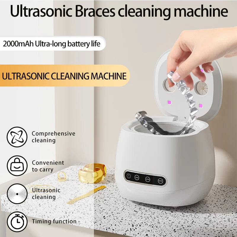 48KHZ Ultrasonic Braces Cleaning Machine USB rechargeable Multi-function Invisible Retainer Denture Machine Jewelry High Frequen