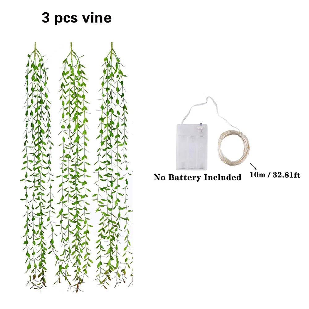 Artificial Ivy Willow Garland Fake Vines Lights String Green Hanging Plant for Wall Party Wedding Home Indoor Outdoor Decoration