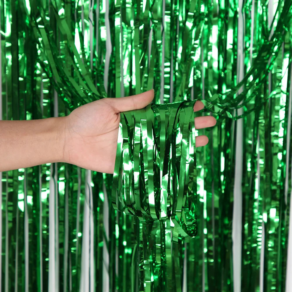 Metallic Tinsel Foil Fringe Curtains Photo Backdrop Glitter Streamers Foil Fringe Backdrop Curtain for Xmas Wedding Background