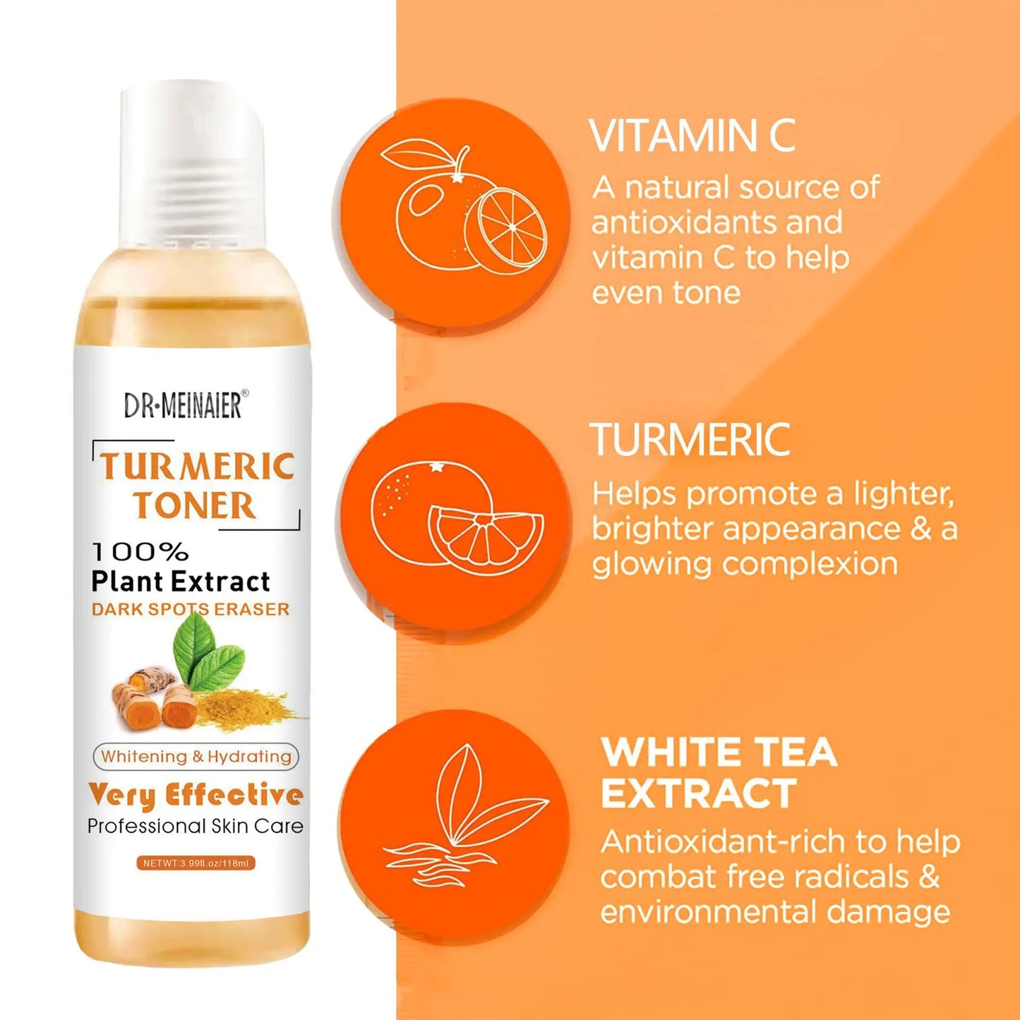 118ml Tumeric Dark Spots Toner Spots Eraser Corrector Turmeric Fade Blemishes Dark Spot Remover Acne Remover Toner for Dark Skin