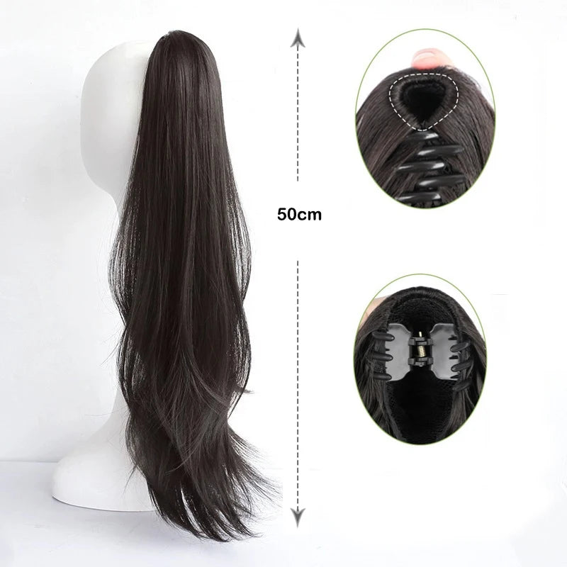 20Inch Synthetic Long Straight Grab Clip In Ponytail Hair Extensions Hairpiece For Women Hair Accessories