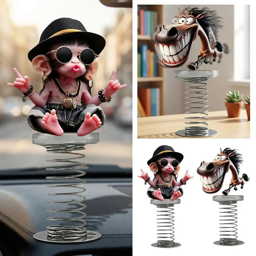 Creative Car 2D Acrylic Horse Monkey Pendant Funny Decor Pendant Bobblehead Cartoon Dashboard Decor Car Interior Accessories