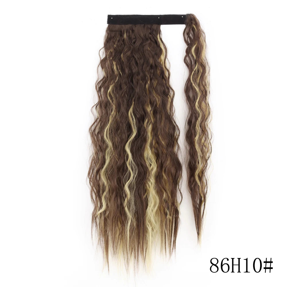 LISI GIRL Synthetic Hair 22''34'' Long Straight Ponytail Wrap Around Ponytail Clip in Hair Extensions Black Hairpiece Headwear