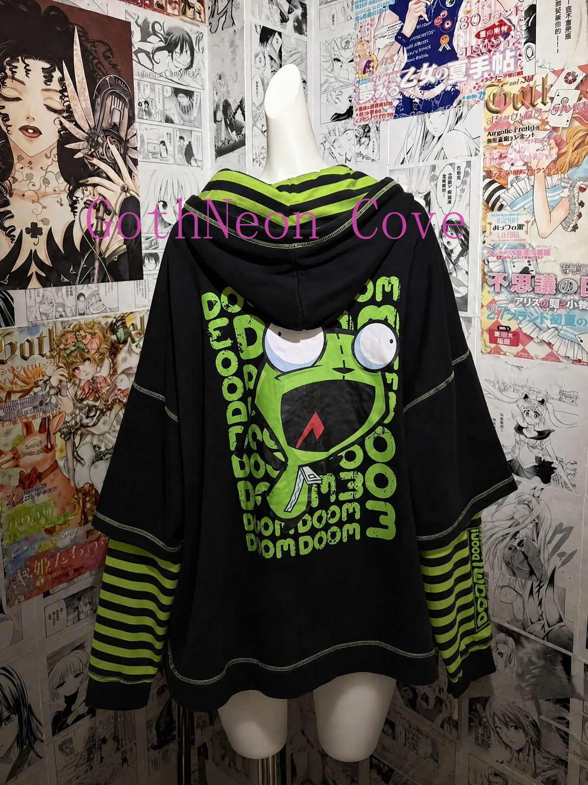Streetwear Hoodies Jackets Women Clothing Contrast Color Striped Hooded Sweatshirts Cartoon Print Casual Fashion Hoodie Y2k Tops