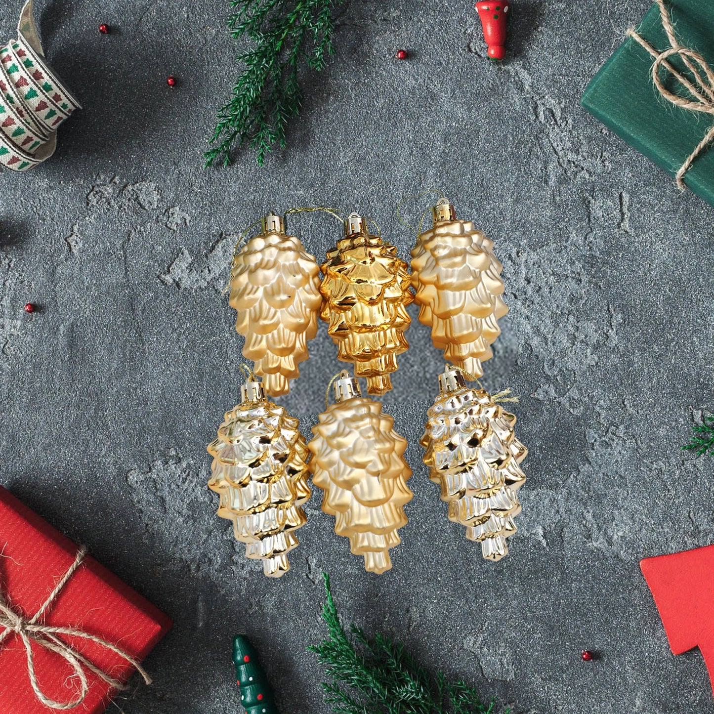 6PCS Christmas Pinecone Tree Ornaments Cute Plastic Pine Cone Ornaments Hanging Decorations for Home