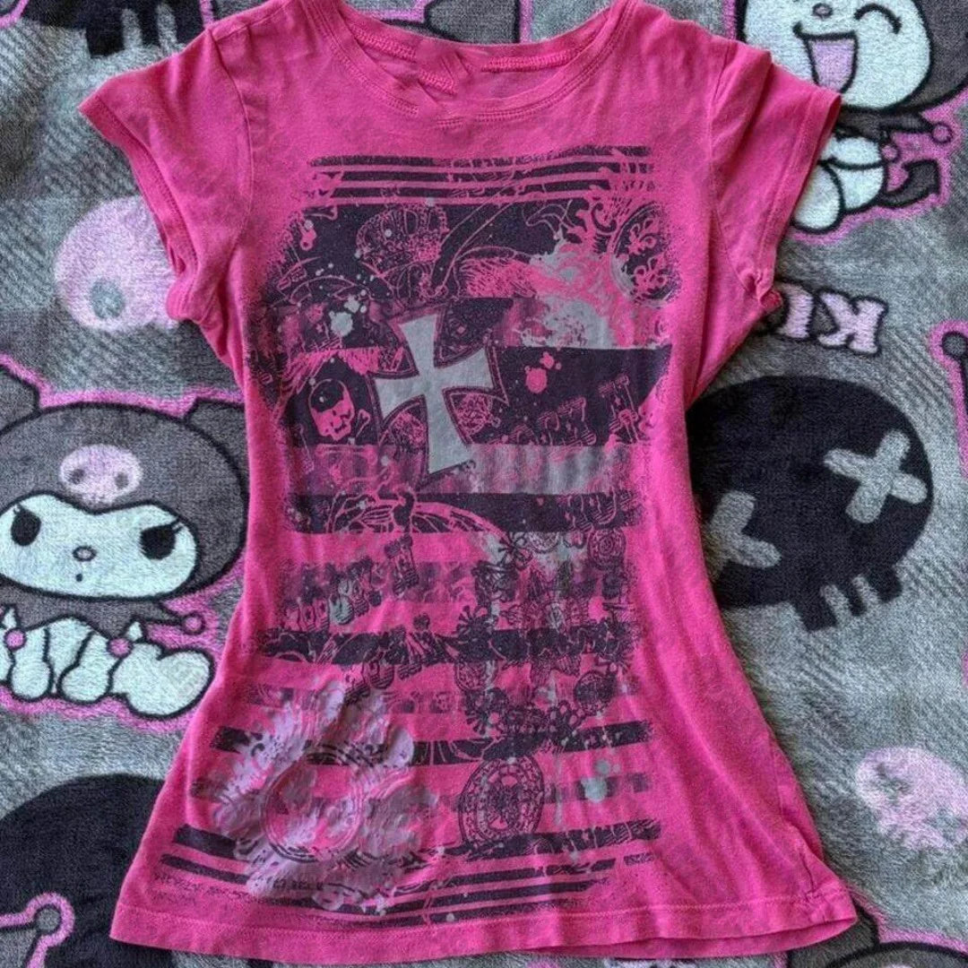 Cheap Tops Grunge Clothes for Women Graphic T Shirts 90s Vintage Clothes Baby Tees Y2k Top Shoujo Girl Style Goth Emo Kpop Shirt