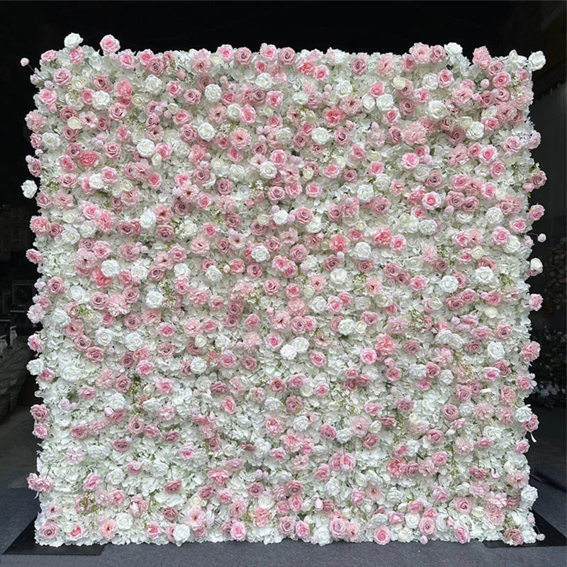 Luxur white Rose Roll Up Cloth 5D Flower Wall Arrangement Wedding Backdrop Decor Hanging Curtain Green Plants Wall Party Props