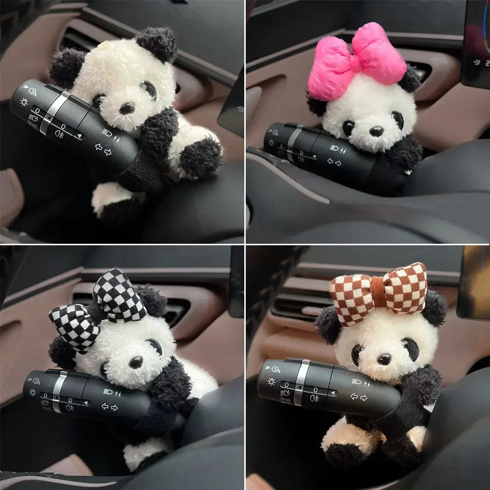 Car Cute Bowknot Panda Wiper Turn Signal Switch Ornaments Plush Decor Doll Auto Interior Accessories