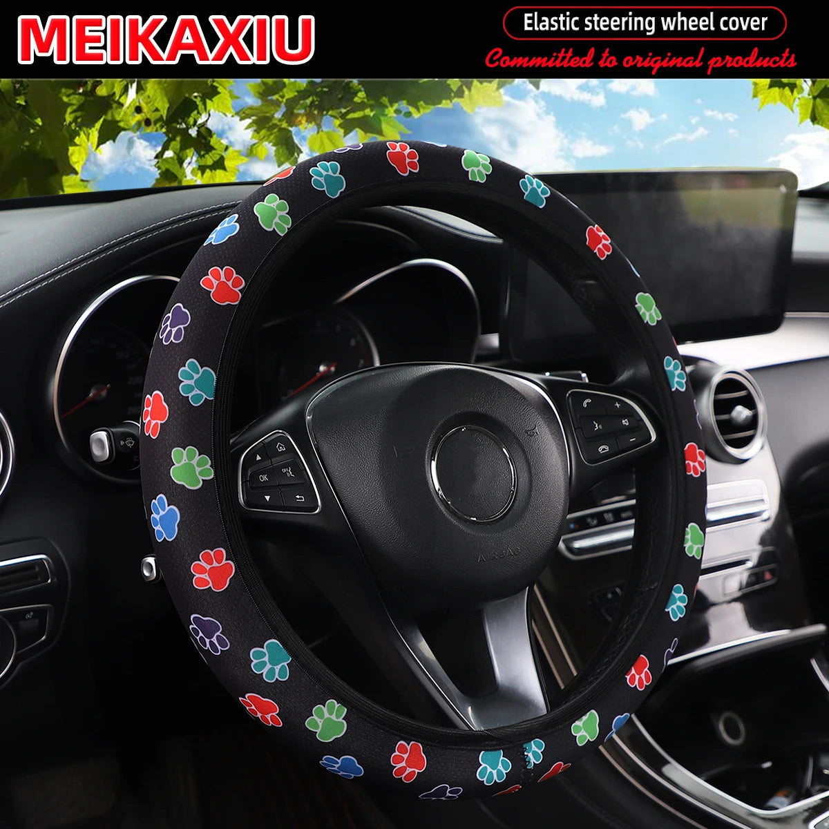 16 styles of cow Daisy red and white flower Panda diving material elastic car steering wheel covers without inner rings