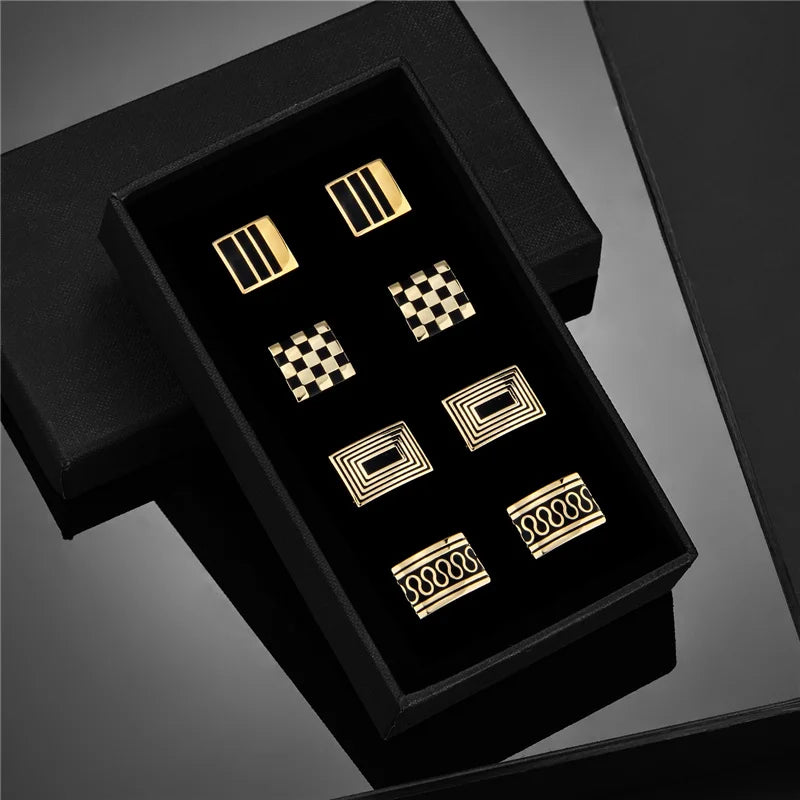 4 Pairs Cufflinks Set CuffLinks For Mens Wedding Souvenirs Groomsmen Gift Man Shirt Cufflink With Box Luxury Jewelry Tie Clips