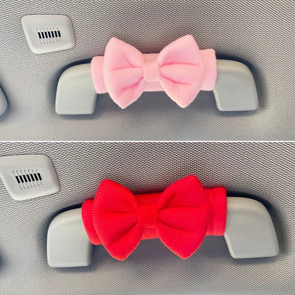 Car Styling Roof Armrest Covers Cute Bow Tie Soft Suede Protective Cover Car Roof Handle Cover Auto Interior Accessories