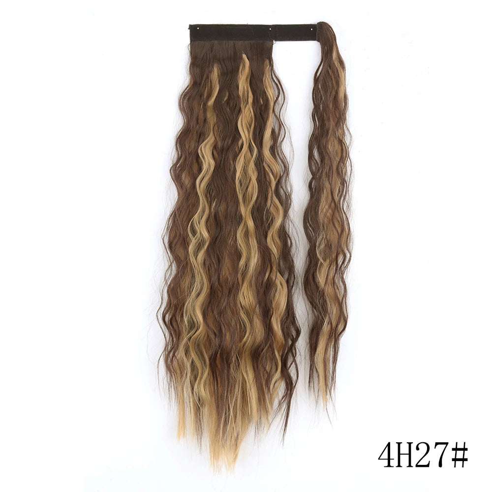 LISI GIRL Synthetic Hair 22''34'' Long Straight Ponytail Wrap Around Ponytail Clip in Hair Extensions Black Hairpiece Headwear